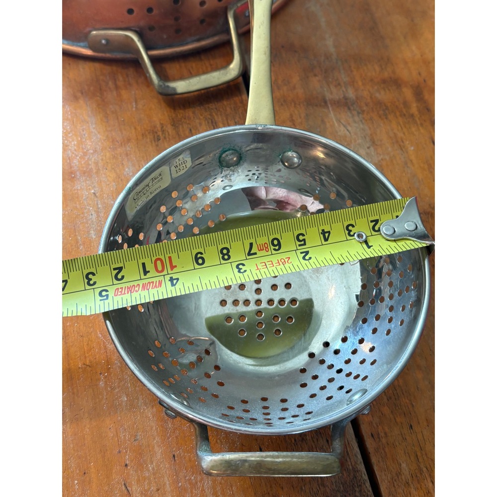 Vintage Copper Colander Set Crowning Touch Korea Strainer Measuring Cup patina - Picture 7 of 8